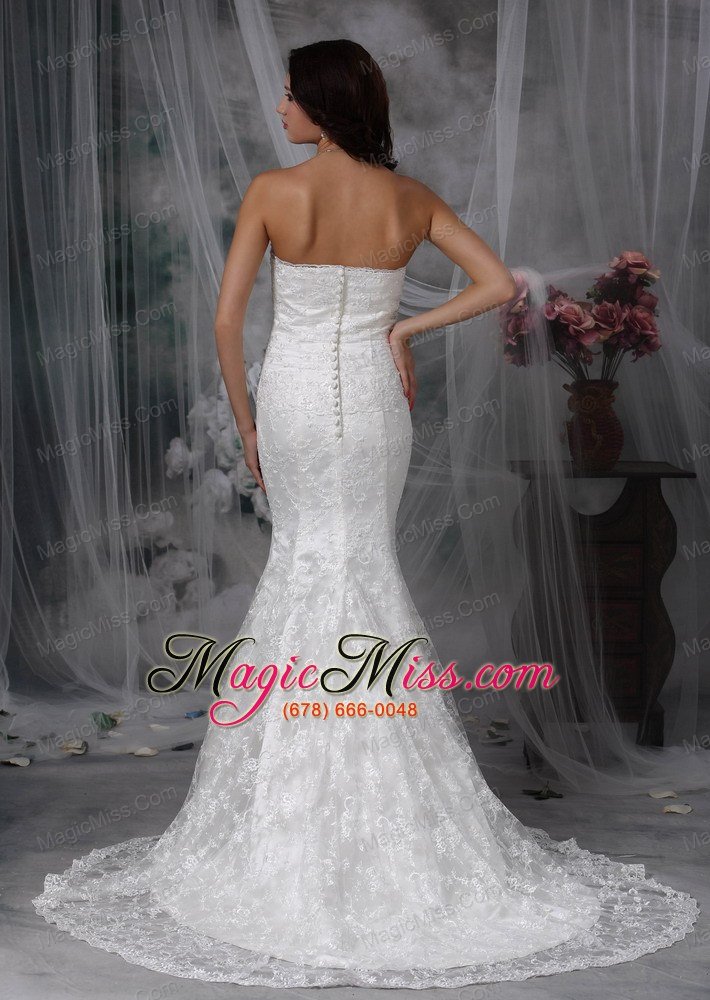 wholesale modest mermaid strapless court train lace wedding dress